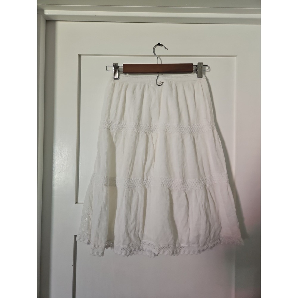 Studio West Apparel White Tiered Boho Midi Skirt Petite Small (PS) - Picture 3 of 12